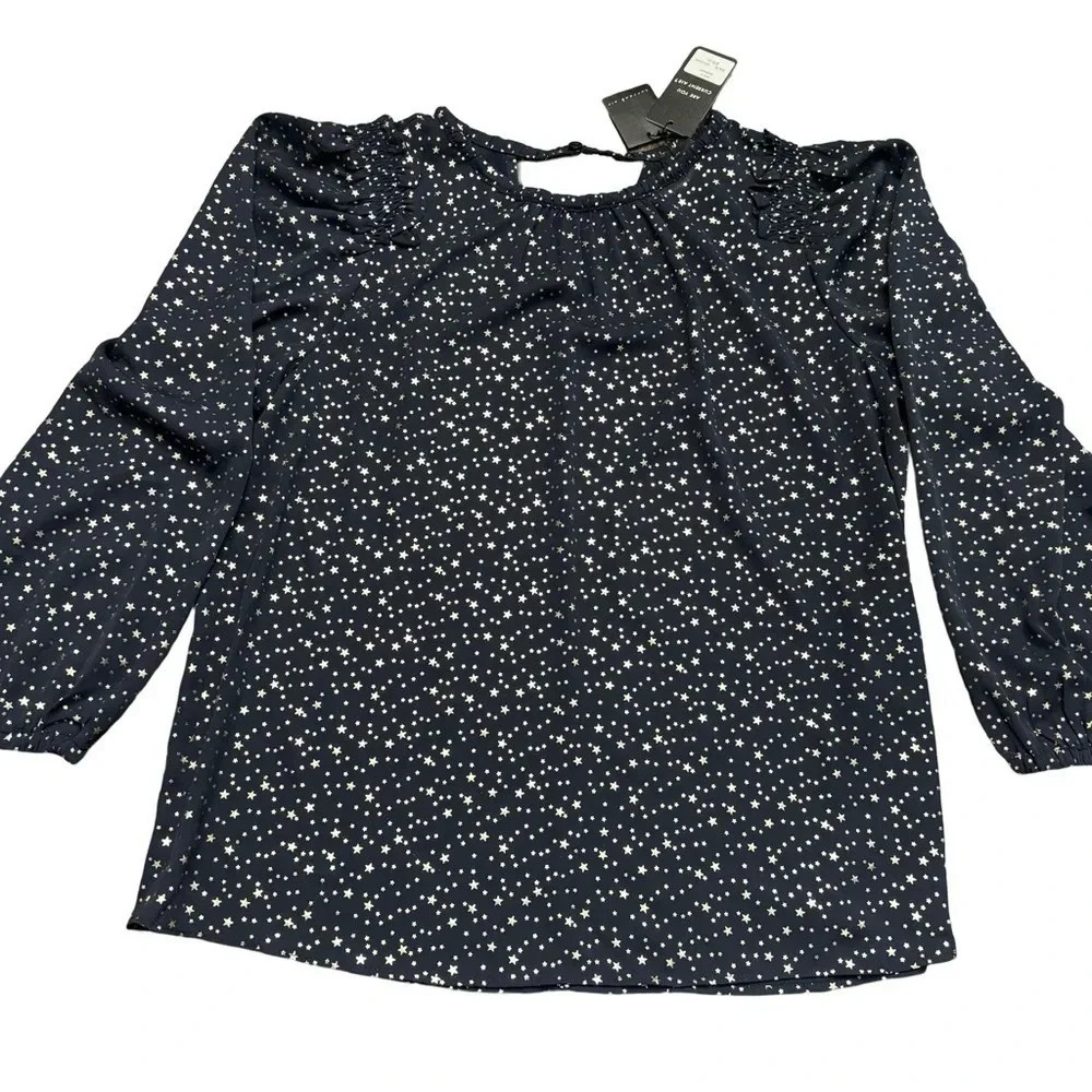 NWT Anthropologie Current Air navy blouse with silver stars. Sz Medium.